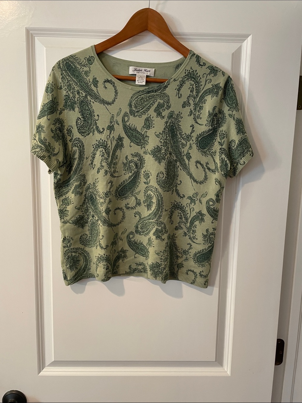 Judith Hart Sage Paisley Short Sleeve Knit Top